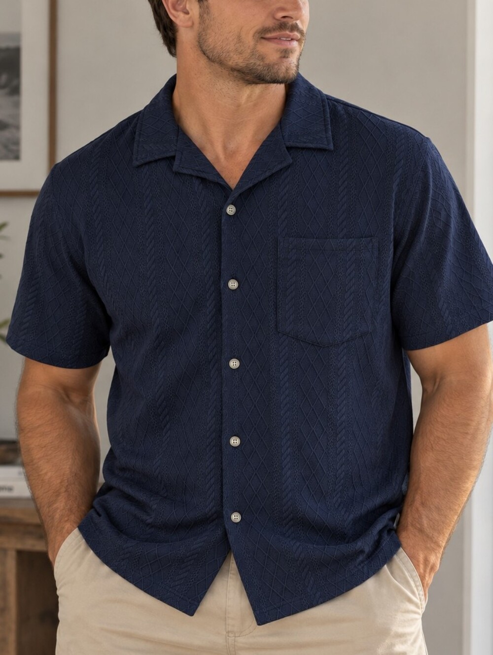 Ocean Current Navy Short-Sleeve Button-Down Shirt